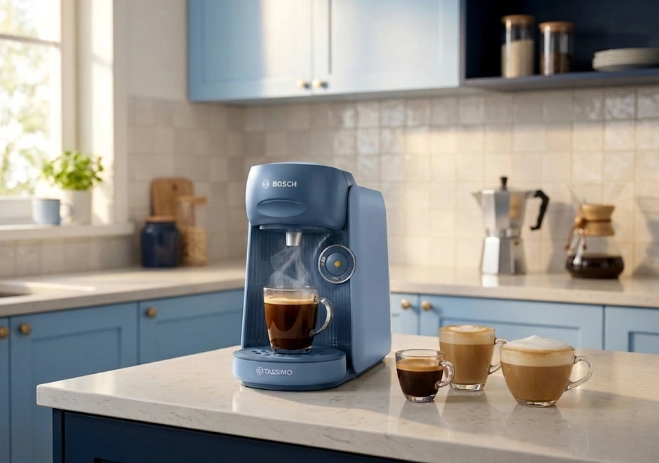Different types of coffee machines including manual, semi-automatic, pod, and bean-to-cup models displayed side by side.
