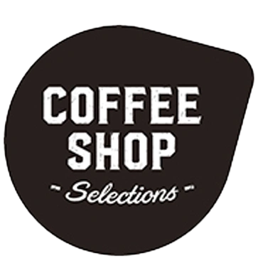 TASSIMO: Black badge with bold, stylized "Coffee Shop Selections" in white.
