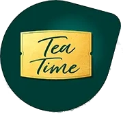 Tea Time logo with TASSIMO branding on a vibrant green background.