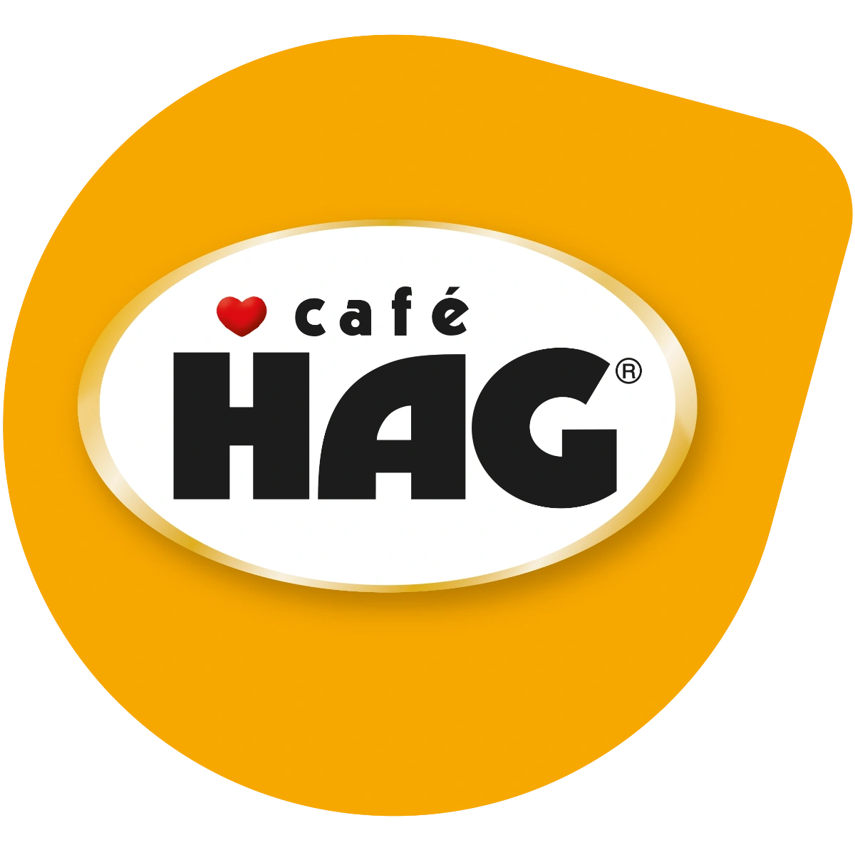 Café HAG logo with TASSIMO branding on an orange background.