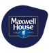 Add the term "TASSIMO" prominently to the Maxwell House logo, ensuring it features a blue background and white text for a cohesive design.