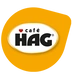 Café HAG logo on a yellow background with TASSIMO branding and a red heart.