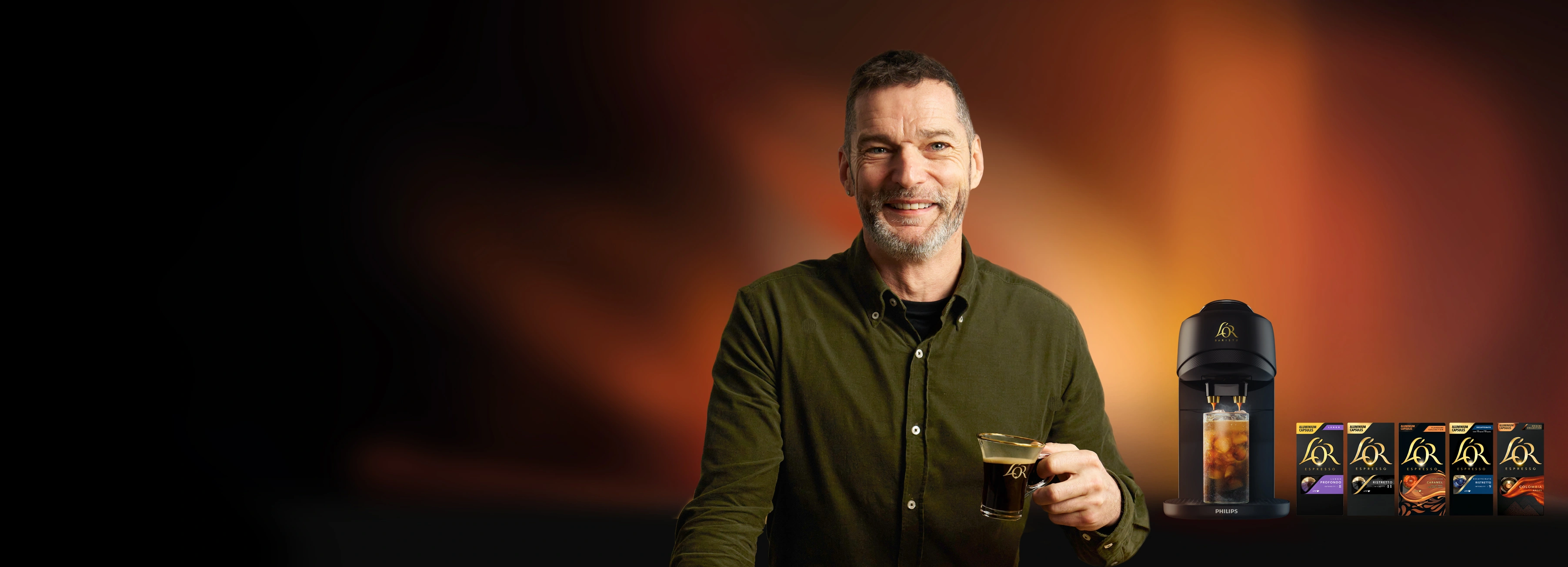 Fred Sirieix and his favorite LOR Espresso coffee blends and LOR BARISTA Absolu machine - Desktop