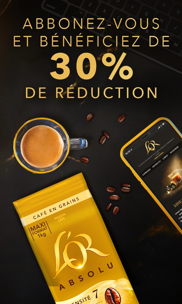 Image of LOR Espresso Beans pack with text saying "Subscribe and get 30% discount"