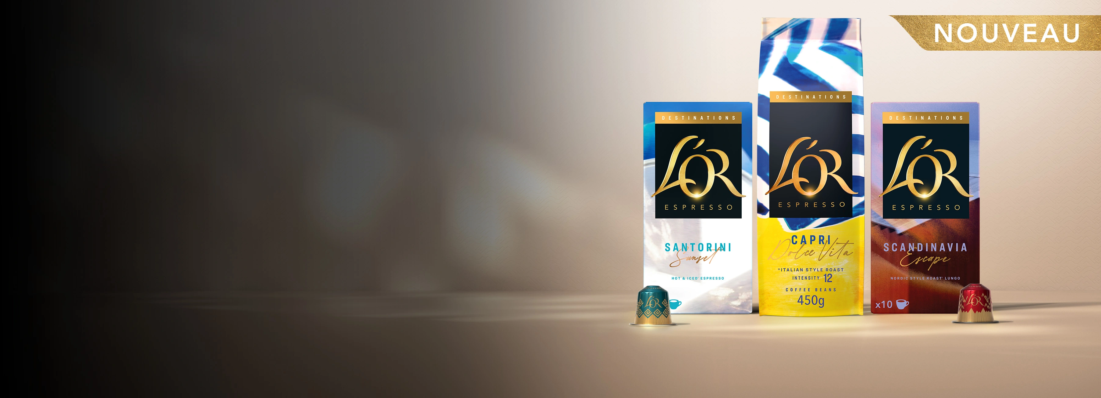 L'OR Santorini capsules de café, capri café en grain et scandinavie capsules de café