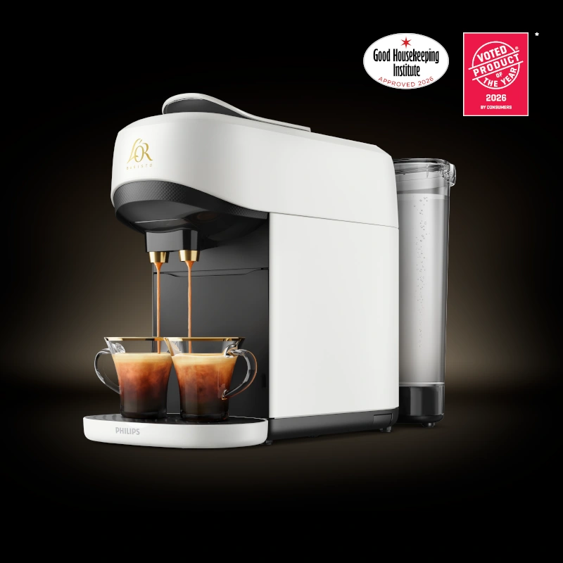 L'OR BARISTA Absolu coffee machine with 'Product of the year' sticker