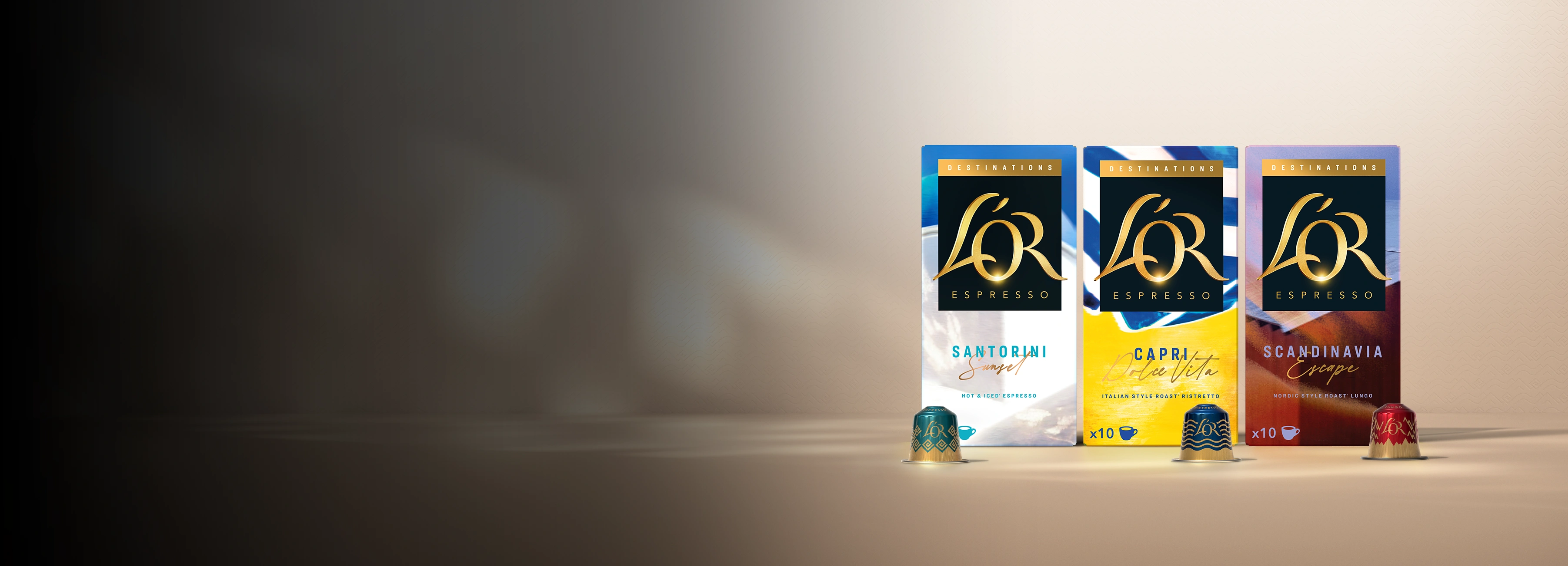 L'OR Santorini koffiecapsules, Capri koffiebonen en Scandinavië koffiecapsules