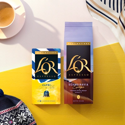 L'OR Espresso Capri Dolce Vita NCC pack and Scandinavia Escape Beans pack