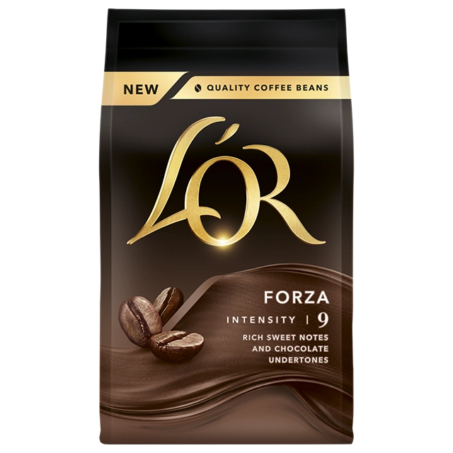 A pack of Forza coffee beans with intensity 9, rich sweet notes and chocolate undertone