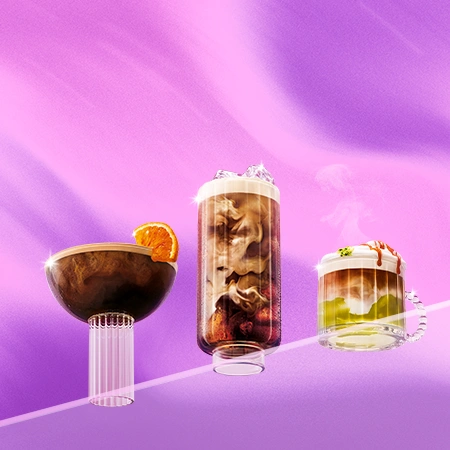 Glasses of different coffee drinks made with L'OR Espresso Coffee