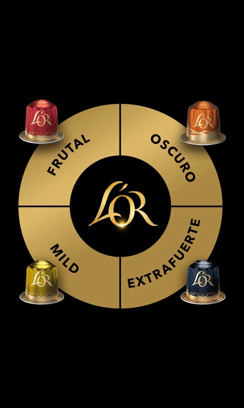 Rueda de aromas de café L'OR en formato horizontal con diferentes perfiles de sabor representados