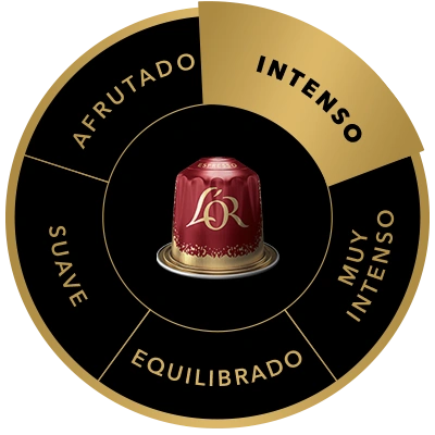 Cápsula de café L'OR Ultimo Barista Selection en la rueda de sabores, destacando el perfil de sabor Intenso