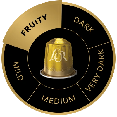 L'OR Extra Long 5 coffee capsule on the flavour wheel, highlighting the Fruity taste profile