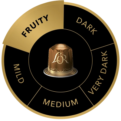 L'OR Colombia coffee capsule on the flavour wheel, highlighting the Fruity taste profile