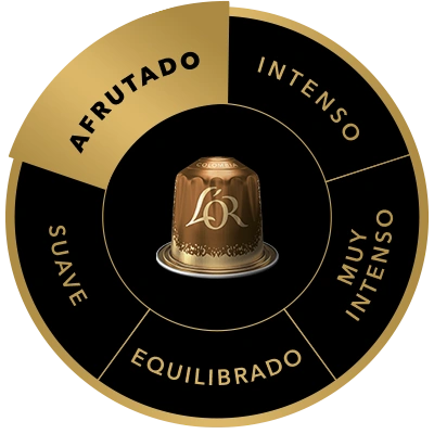 Cápsula de café L'OR Colombia en la rueda de sabores, destacando el perfil de sabor Afrutado