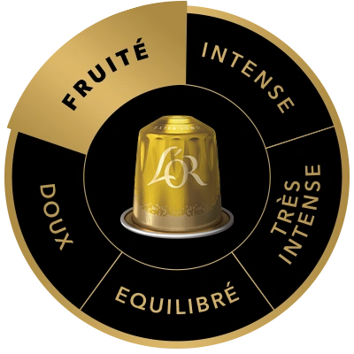Capsule de café L'OR Extra Long 5 sur la roue des saveurs, mettant en avant le profil Fruité