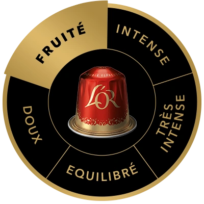Capsule de café L'OR Double Espresso 7 sur la roue des saveurs, mettant en avant le profil Fruité