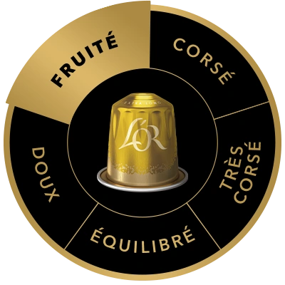 Capsule de café L'OR Extra Long 5 sur la roue des saveurs, mettant en avant le profil Fruité