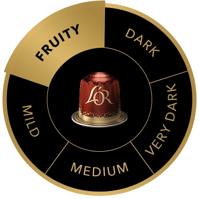 L'OR Splendente coffee capsule on the flavour wheel, highlighting the Fruity taste profile