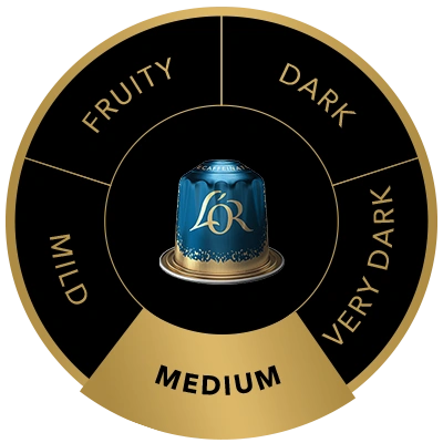 L'OR Decaffeinato coffee capsule on the flavour wheel, highlighting the Medium taste profile