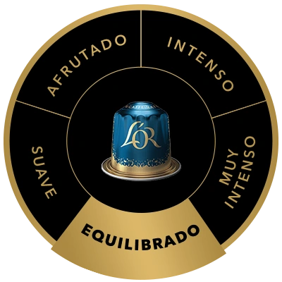 Cápsula de café L'OR Decaffeinato en la rueda de sabores, destacando el perfil de sabor Medio