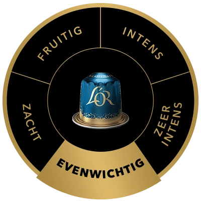 L'OR Decaffeinato koffiecapsule op het smaakwiel, met het smaakprofiel Medium uitgelicht