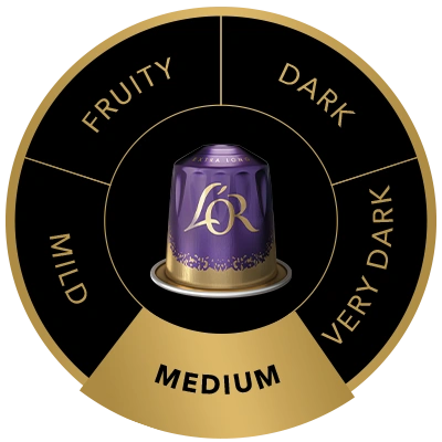 L'OR Extra Long 8 coffee capsule on the flavour wheel, highlighting the Medium taste profile
