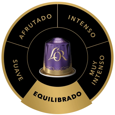 Cápsula de café L'OR Extra Long 8 en la rueda de sabores, destacando el perfil de sabor Medio