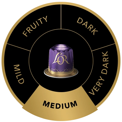 L'OR Lungo Profondo coffee capsule on the flavour wheel, highlighting the Medium taste profile