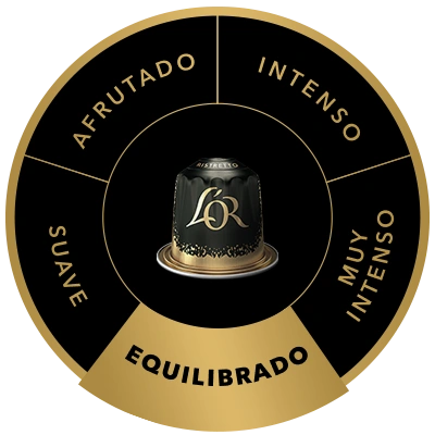 Cápsula de café L'OR Ristretto en la rueda de sabores, destacando el perfil de sabor Medio