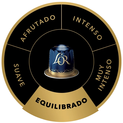 Cápsula de café L'OR Ristretto Decaffeinato en la rueda de sabores, destacando el perfil de sabor Medio