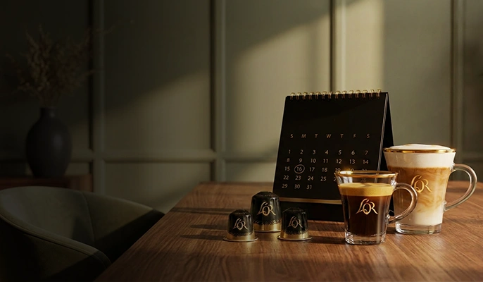 L’OR coffee capsules and cups, highlighting coffee subscriptions as an option while choosing capsules.