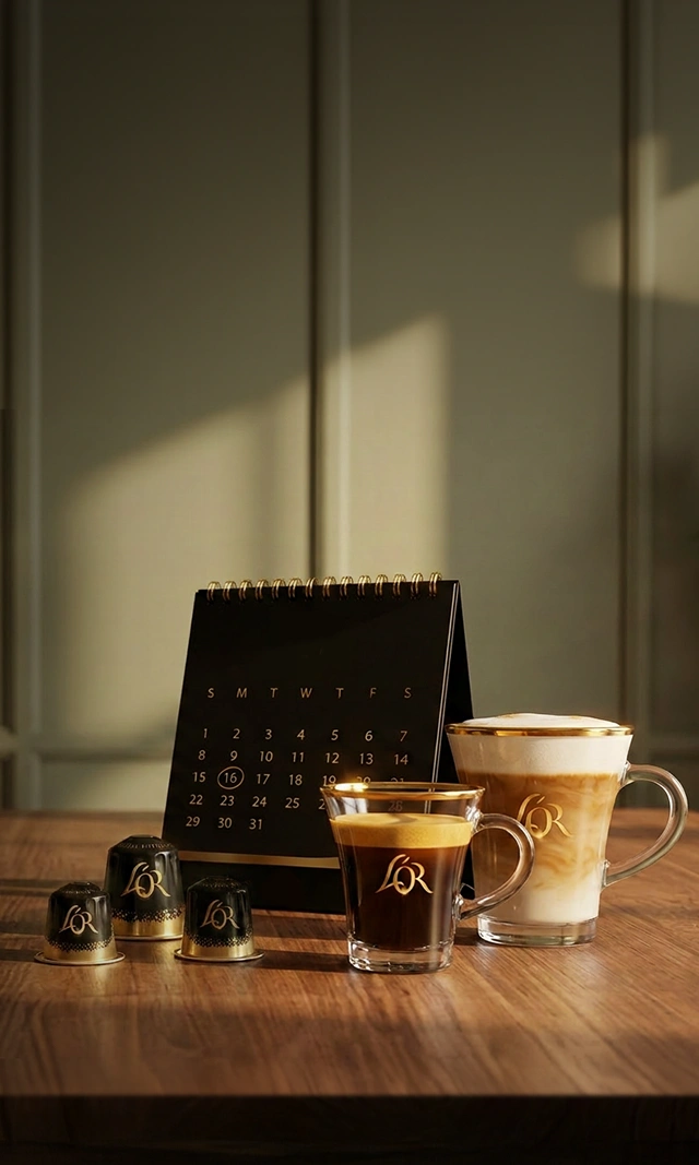L’OR coffee capsules and cups, highlighting coffee subscriptions as an option while choosing capsules.