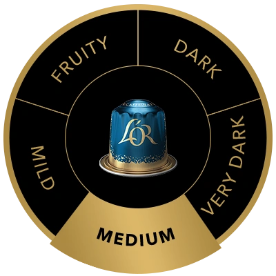L'OR Decaffeinato coffee capsule on the flavour wheel, highlighting the Medium taste profile