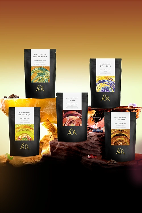 L'OR Dimensions collection packs on precious stones. 