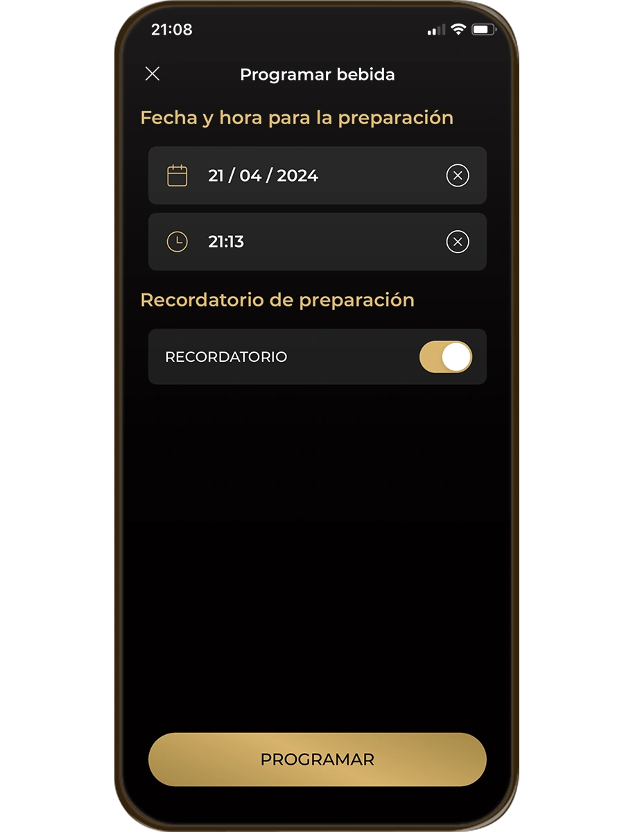 Sección Características de la aplicación - Programar un café